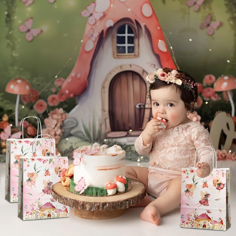 JOYGATHER 24 Pcs Fairy Party Favor Bags with Handles, Woodland Mushroom Goodie Gift Candy Treat Paper Bags for Kids Girls Baby Shower Birthday Party - Image 5